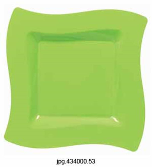 Bright green 6.5-inch square plate with wavy edges and glossy finish.