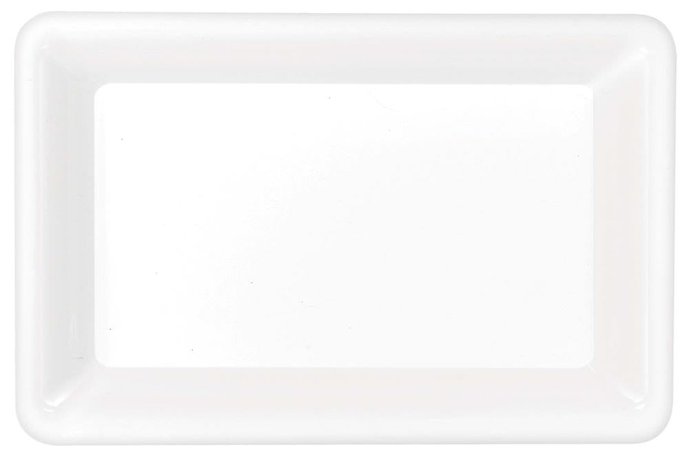 White rectangular ceramic tray with smooth edges, 9.2 by 14.2 inches.