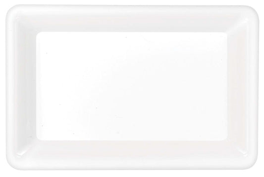 White rectangular ceramic tray with smooth edges, 9.2 by 14.2 inches.