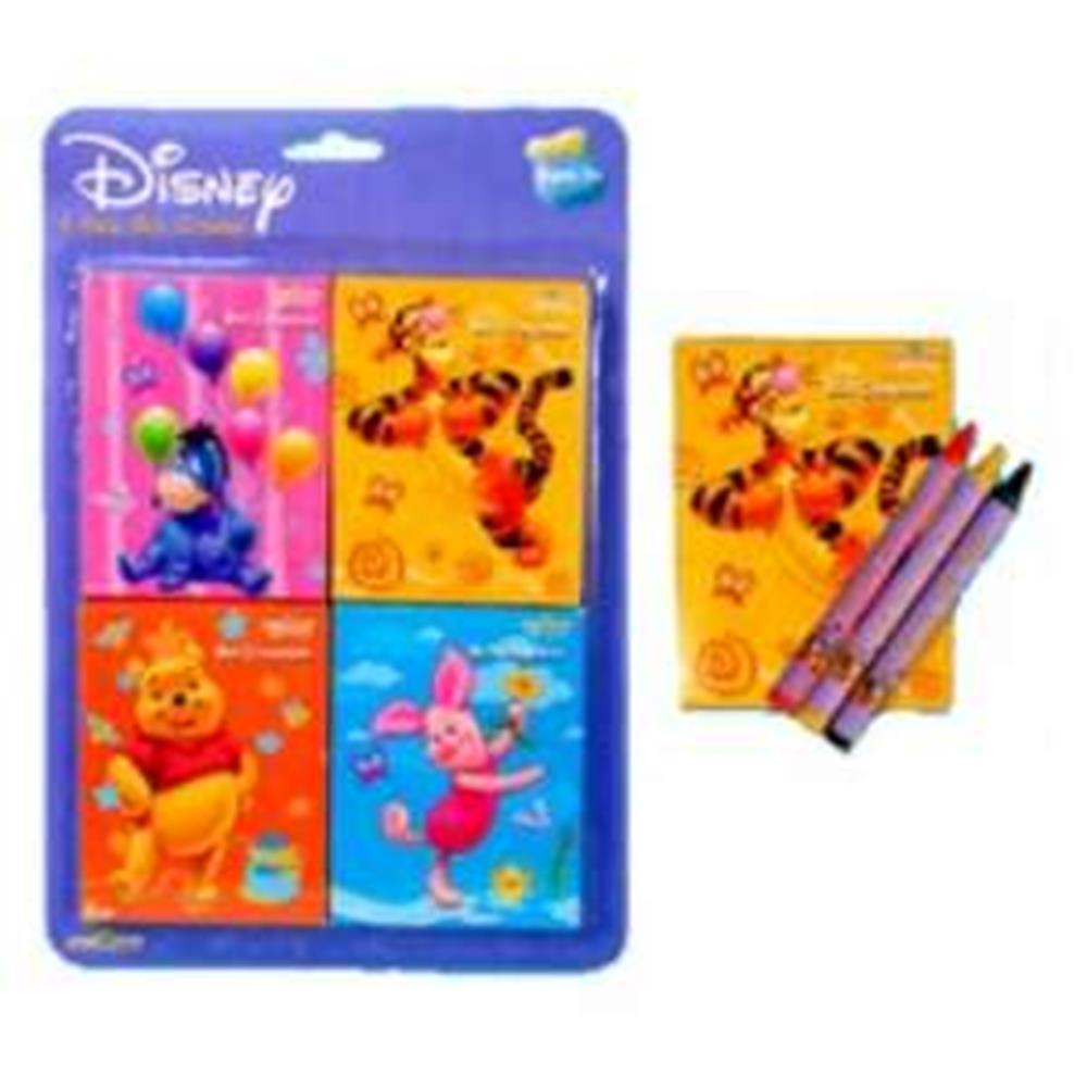 Four-pack of Disney crayons featuring colorful Winnie the Pooh, Tigger, Piglet, and Eeyore illustrations on animal-themed.