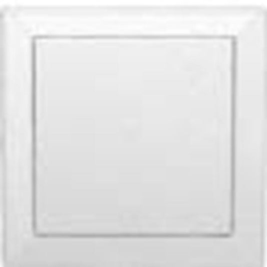 Set of ten 5-inch square white plates with a subtle raised edge and smooth finish.