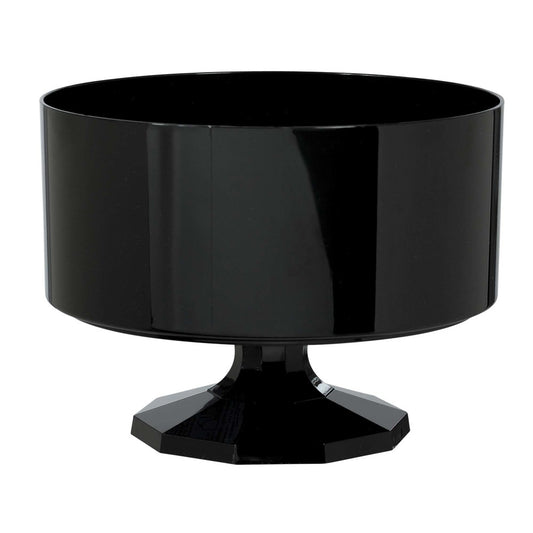 Glossy black pedestal trifle container with a wide, cylindrical bowl and faceted base.