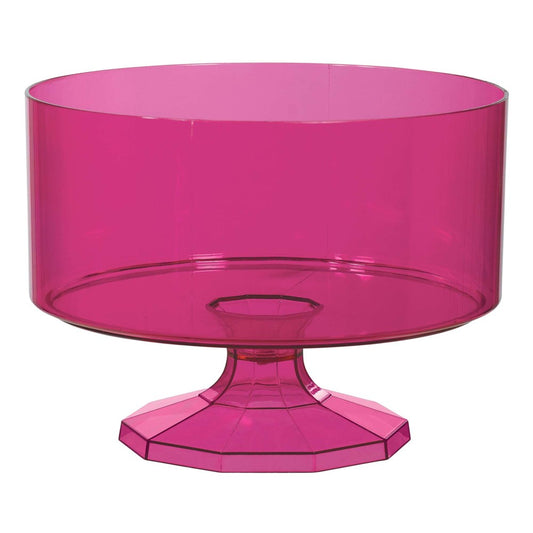 Bright pink transparent small trifle container with faceted pedestal base.