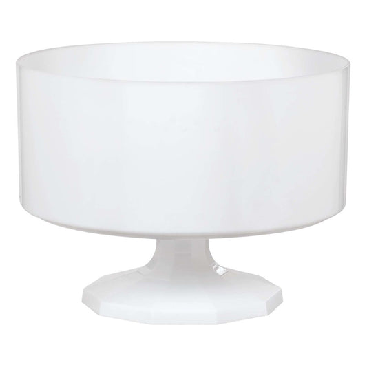 White medium trifle container with smooth sides and octagonal pedestal base.