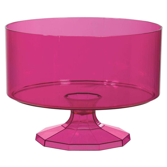 Bright pink transparent medium trifle container with octagonal pedestal base.