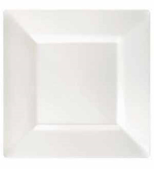 Pearl white square ceramic plate with a slightly raised rim and smooth finish, 10.75 inches.