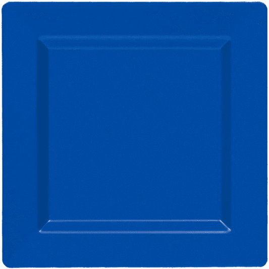 Bright royal blue square plate with a slightly raised rim, 10-inch size.