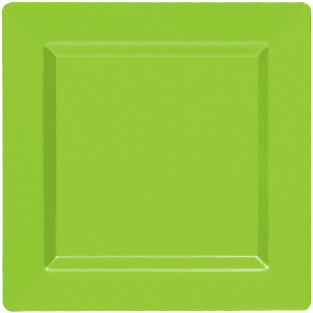 Bright green square plate with a slightly recessed center and raised edges.