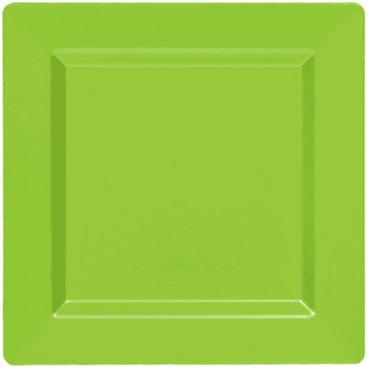 Bright green square plate with a slightly recessed center and raised edges.