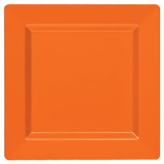Bright orange square plate with a slightly raised rim, 7.25 inches wide.