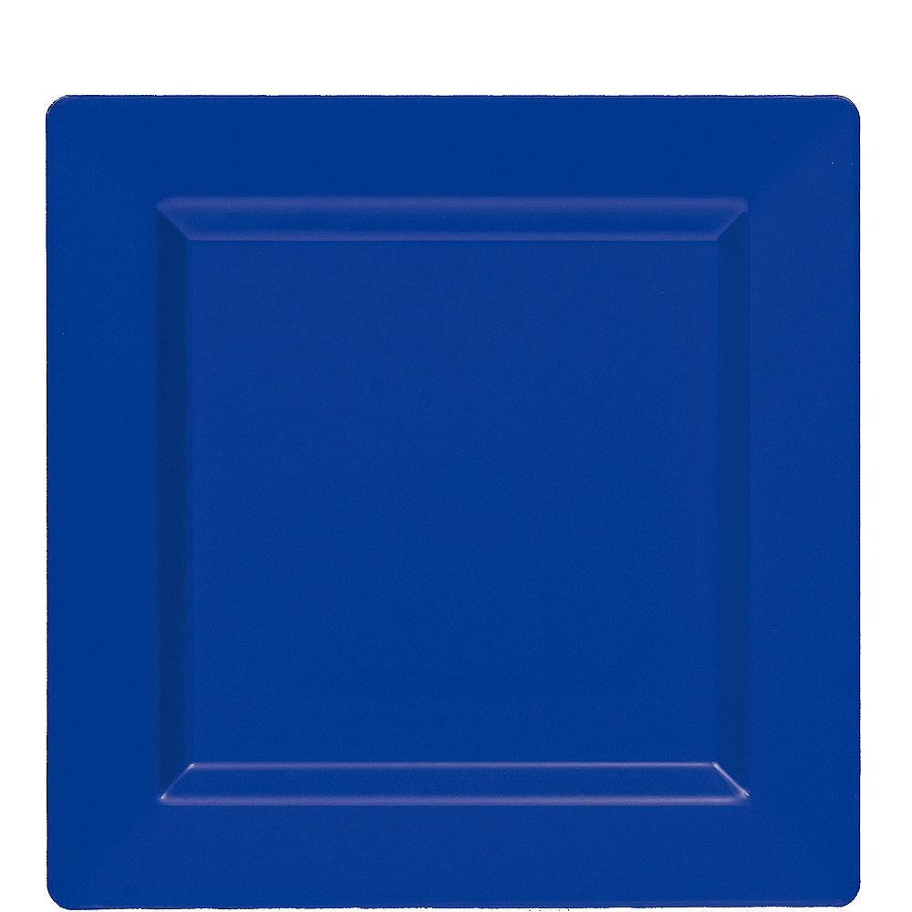 Royal blue square plate with slightly raised edges and smooth matte finish, 7.25 inches wide.