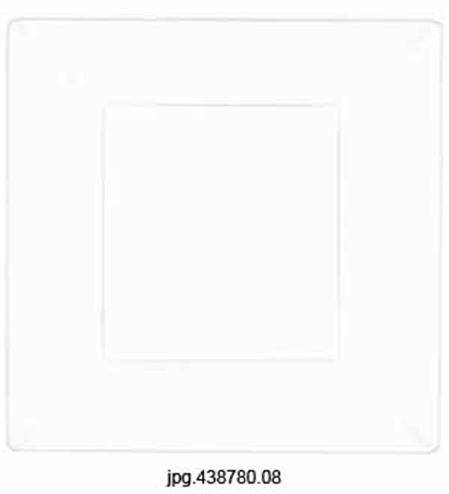 Square white ceramic plate with a slightly raised border, 10.75 inches wide.