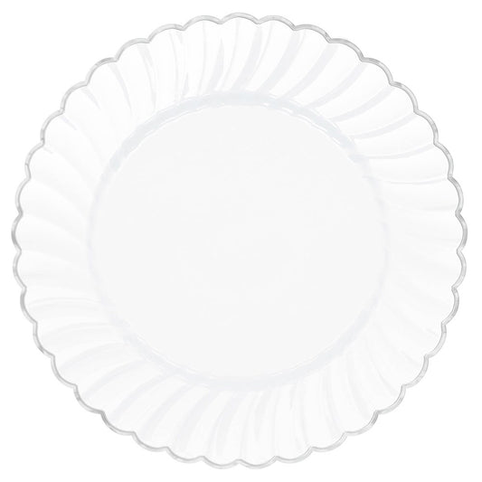 Scalloped Plate White with Metal Trim 10.25 inch 20ct