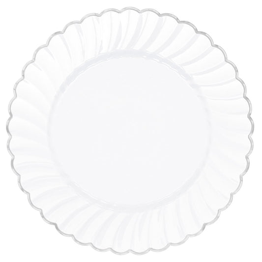 Scalloped Plate White with Metal Trim 7.5 inch 20ct