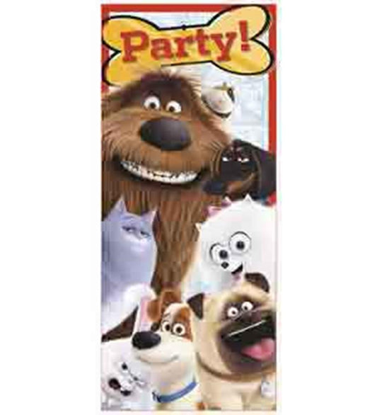 Colorful door poster featuring animated pets celebrating with a "Party!" banner, 27x size.