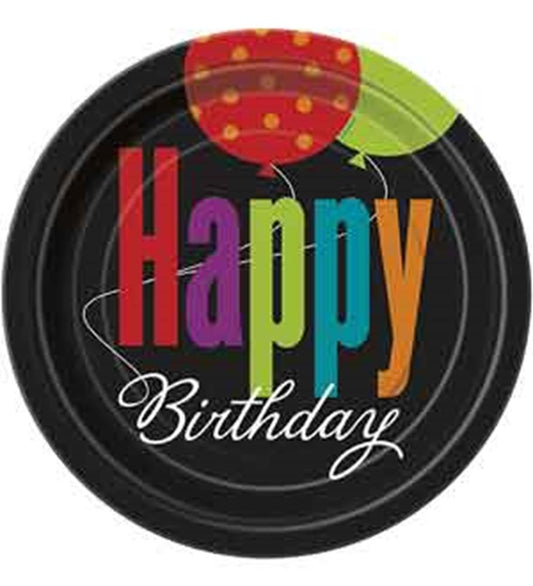 Platos para cena redondos de 9 pulgadas con temática de cumpleaños, 8 unidades