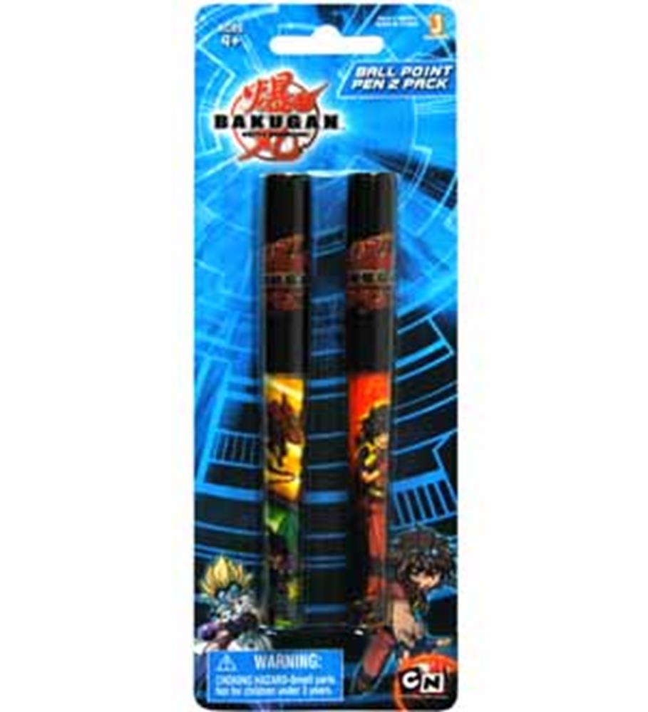 Two Bakugan foil fat pens in black with colorful character designs and orange accents on blue-themed packaging.