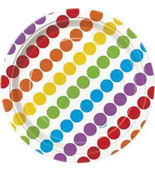 Rainbow Birthday Round 7" Dessert Plates, 8ct