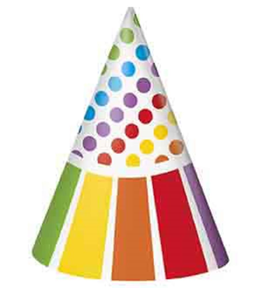 Rainbow Birthday Party Hats, 8ct