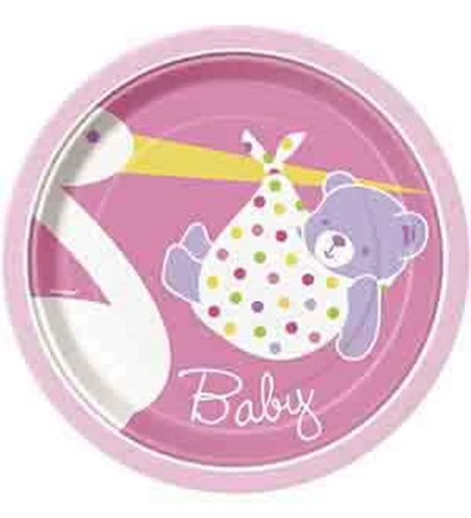 Baby Girl Stork 7in Plate 8ct