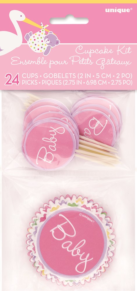 Kit de cupcakes de cigüeña para niña de cumpleaños, 24 unidades