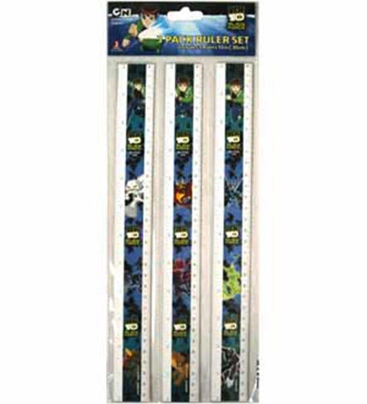 Set of three transparent plastic rulers featuring colorful Ben 10 character graphics along the length.