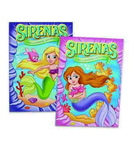 Two colorful Spanish mermaid coloring books with vibrant underwater scenes and playful sea creatures on the covers.
