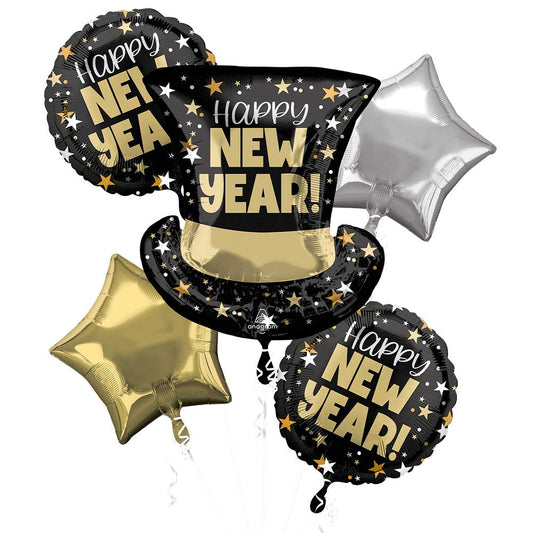 Anagram New Years Eve Top Hat Bash Foil Balloon Bouquet 5ct