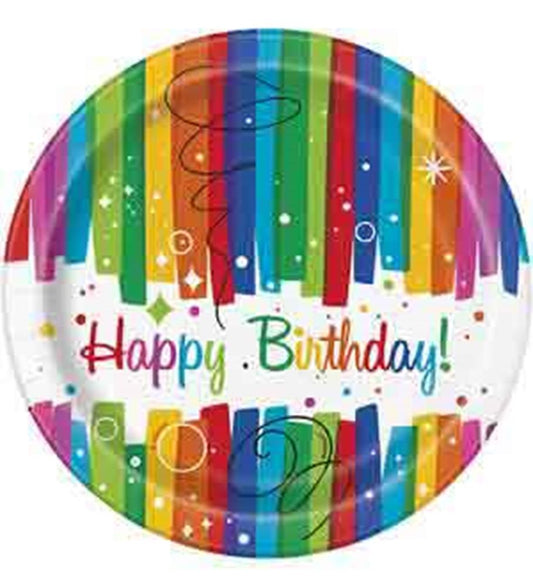 Rainbow Ribbon Birthday Plate (S) 8ct