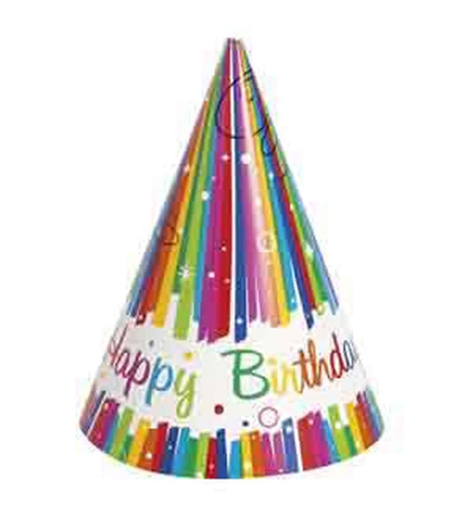 Rainbow Ribbon Birthday Party Hat 8ct