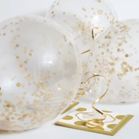 Balloon Clear w Gold Confetti 6ct