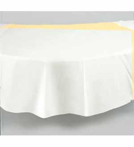 White Solid Round 84 inch Plastic Table Cover