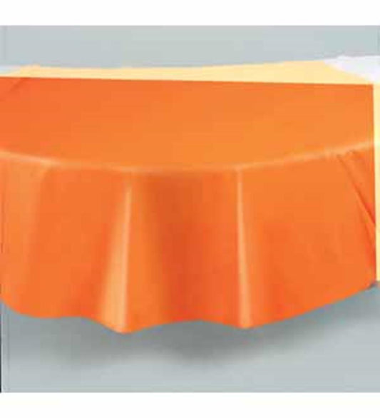 Orange Solid Round 84 inch Plastic Table Cover