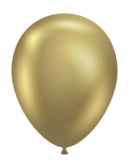 Glossy gold latex balloon, 11 inches, classic round shape, smooth surface.
