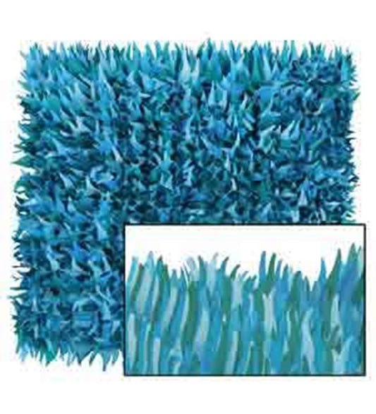 Square blue tissue paper mat with layered wave-like strips creating a textured ocean surface effect.