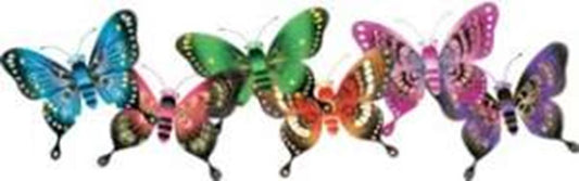 Colorful 10-inch decorative metal butterflies in blue, red, green, orange, pink, and purple with intricate wing patterns.
