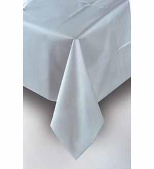 Silver Solid Rectangular Plastic Table Cover 54 inch x 108 inch