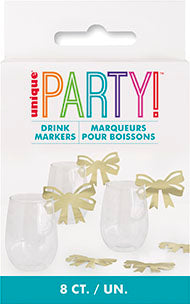 Gold Foil paper Bow Drink Marker 8ct
