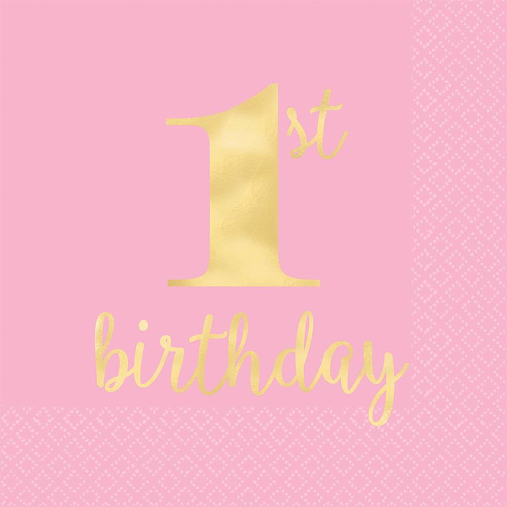 1st Birthday Premium Pink Luncheon Napkins 16ct