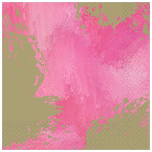 Pink napkin with abstract brushstroke pattern in lighter and darker pink shades.