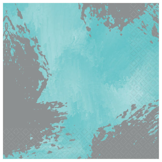 Robins egg blue napkin with soft gray brushstroke pattern, textured paper design.