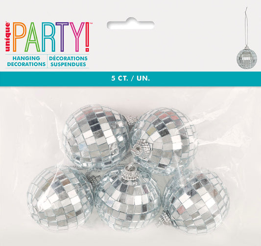 Silver Mini Hanging Disco Balls 5ct