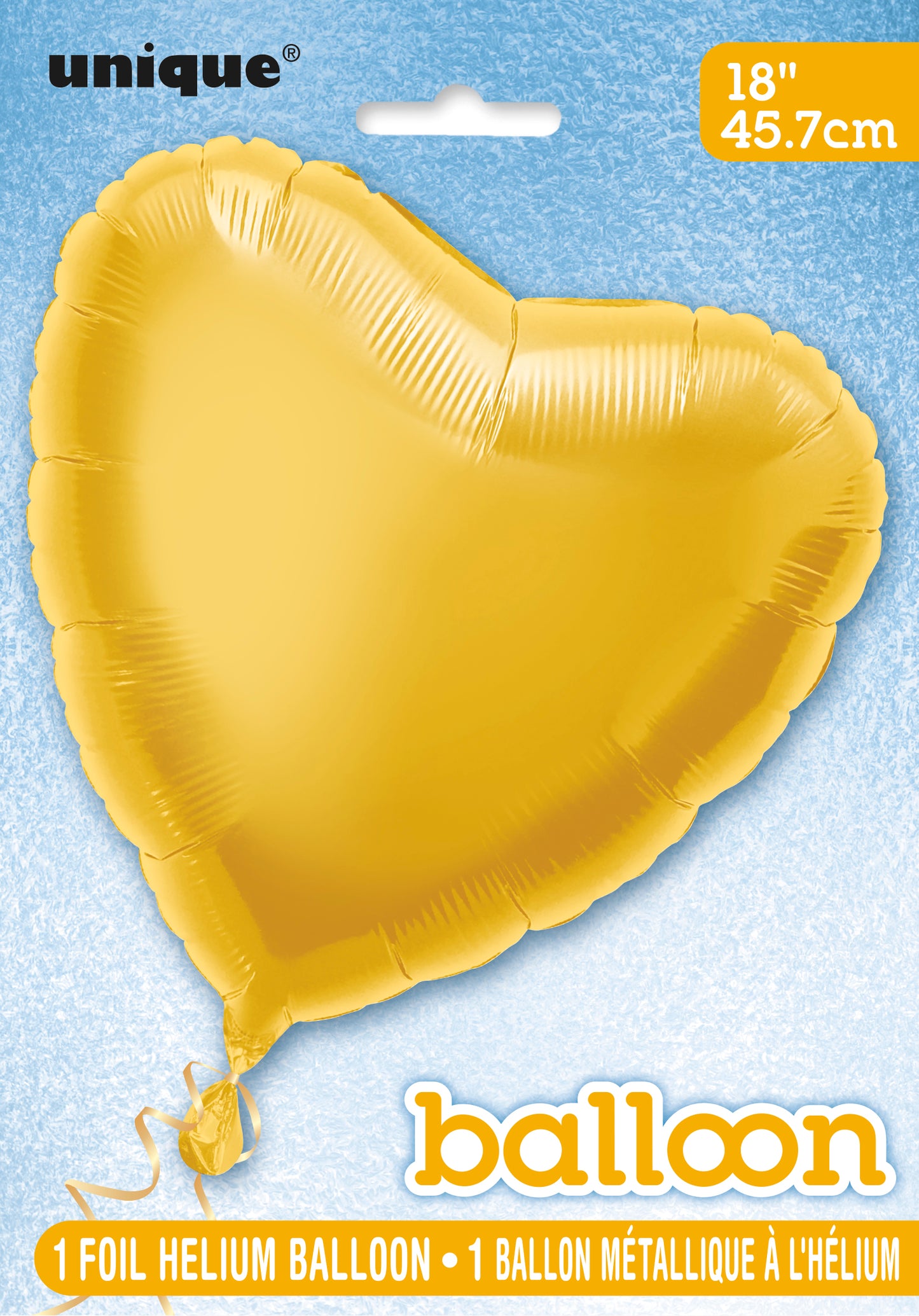 Heart-shaped foil balloon in shiny metallic gold, 18 inches wide with a smooth surface.