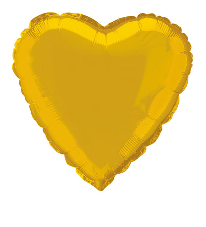 Shiny gold heart-shaped foil balloon, 18 inches, smooth reflective surface.