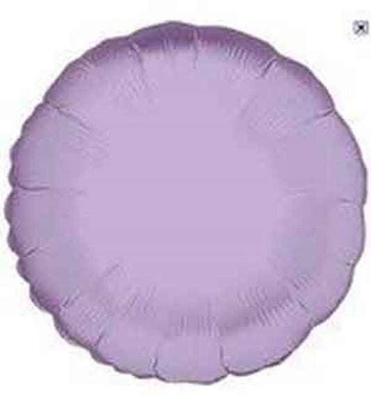 Round 18-inch lavender foil balloon with a smooth, shiny surface and scalloped edges.