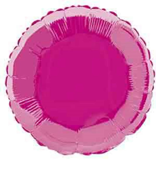 Round hot pink foil balloon with an 18-inch diameter and a glossy finish.
