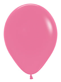 Glossy rose pink latex balloon with a classic round shape and tied end.