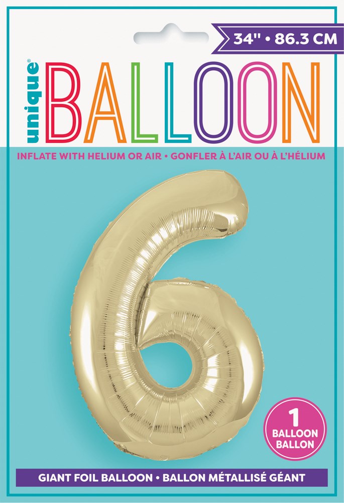 Jumbo Foil Number Balloon 34 inch Gold 6