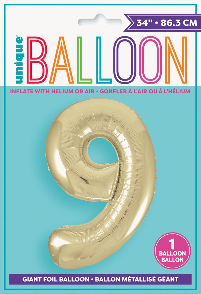 Jumbo Foil Number Balloon 34 inch Gold 9