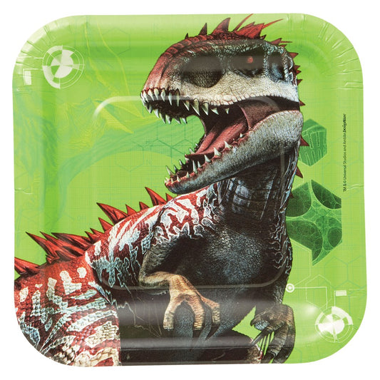 Jurassic World Plates 7in Square 8ct